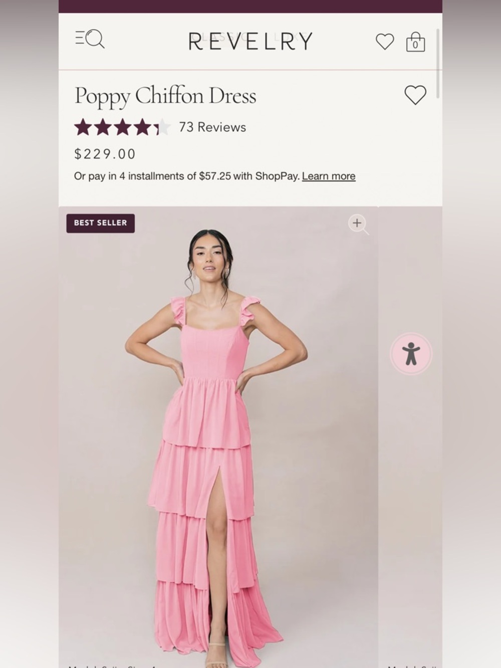 Revelry Poppy Chiffon Dress Pink Size 6 Bridesmaid Formal Gown